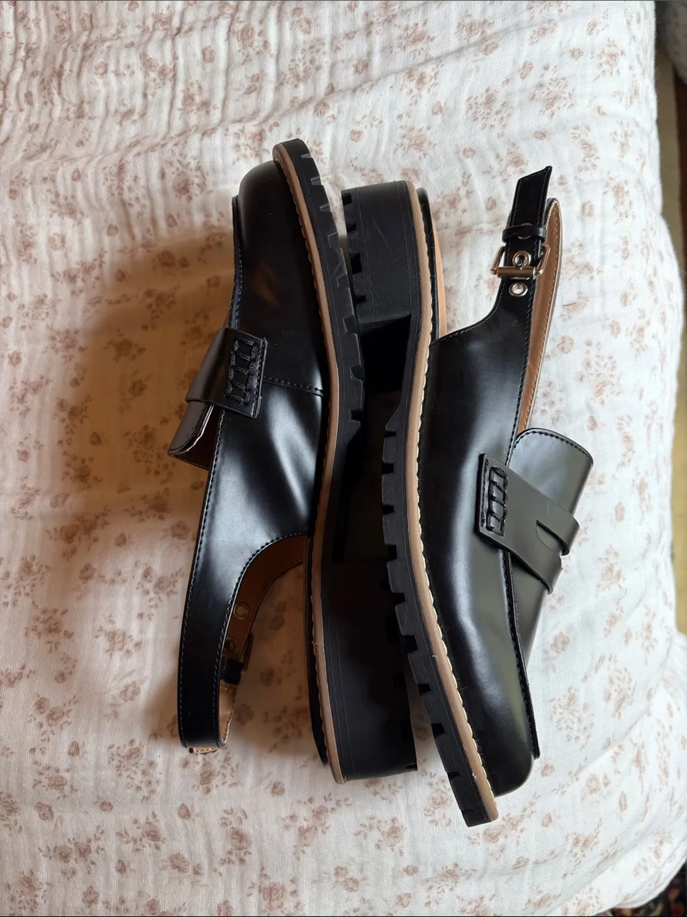 Dolce Vita Black Leather Slingback Lug Sole Sandals
